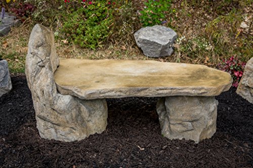 Garden Bench Basalt Stone Boulder Bench with Back, Cast 
