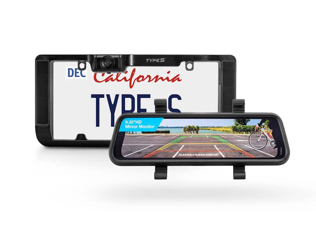 Photo 1 of Type S Solar Powered Portable License Plate Frame Backup Camera with HD Monitor Built into Rear-View Mirror. Smart Wireless Button Control