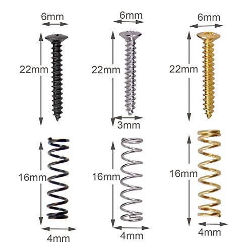 Pakala66 Pack of 3 Electric Guitar Single Coil Pickup Screws with Springs-Silver/Gold/Black