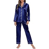 HPWUZK Women's Silk Satin Pajamas Set Long Sleeve Sleepwear Soft Pjs Set Two Piece Button Down Loungewear Pj Set