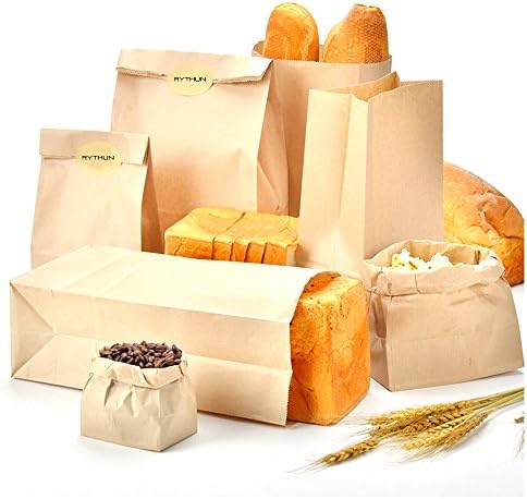 RYTHUN Kraft Paper Food Bags FDA Certificated Paper Small Size Use for Bakery or Grocery (9.1" x 5.1" x 3.1")