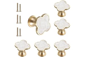 SSYHQAX 6 pcs Brass Four-Leaf Clover Knobs Handle,Gold Cabinet Knobs Cabinet Drawer Dresser Furniture Kitchen Wardrobe Bathroom Decorative Door Pulls Zinc Alloy Single Hole Handle(White)