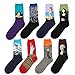 Vigvog Men's Art Patterned Casual Couple Crew Socks 8 Pack