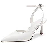 Athlefit Women's Closed Pointed Toe 3 Inch High Heels Ankle Strap Stiletto Heel Wedding Party Dress Pumps Shoes