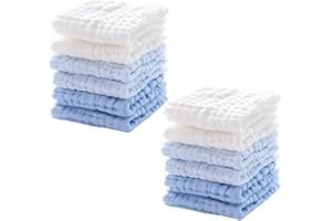 12pcs Cotton Washcloths Facial Wash Cloths Small Soft Bath Towels Absorbent, 12 x 12 Inch