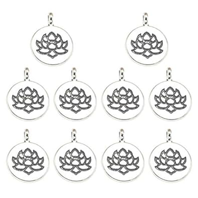 Tendycoco Double Face Pendentif Fleur De Lotus Breloques Accessoire De Fabrication De Bijoux Bricolage Pour Collier Bracelet 10pcs Argent Antique