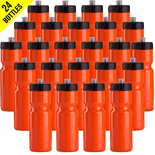 50 Strong Sports Squeeze Water Bottle Bulk Pack - 24 Bottles - 22 oz. BPA Free Easy Open Push/Pull Cap - Made in USA - Great for Adults & Kids - Top Rack Dishwasher Safe - Fits in Bike Cage