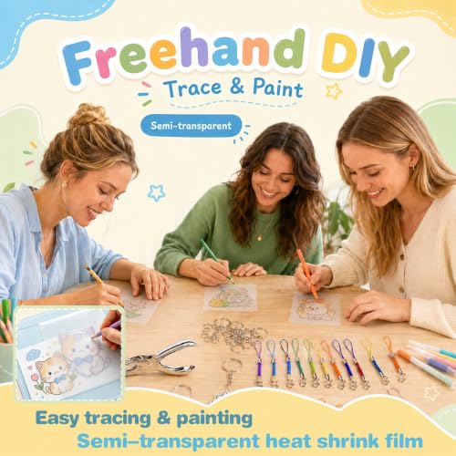 Lurkapes 171 Pieces A5 Plastic Magic Kit, Plastic Thermotractile Magic Paper, Punch, Keychains, Carabiners for Mobile and Small Open Metal Rings, Creative DIY Crafts
