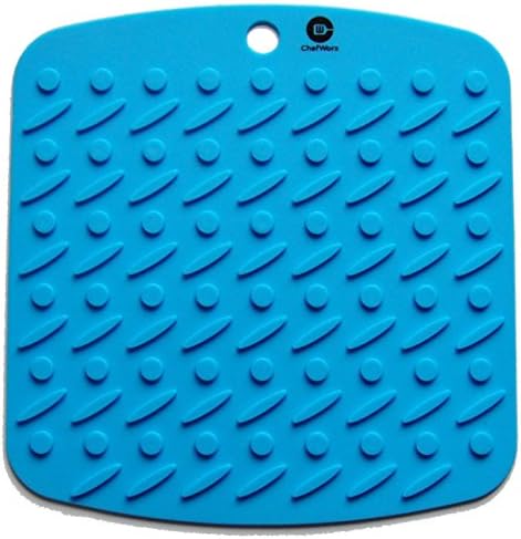 Chefworx Silicone Pot Holder, Trivet Mat,Jar Opener,Spoon Rest and Garlic Peeler (Set of 2) Non Slip, Flexible, Durable, Dishwasher Safe, Heat Resistant Hot Pads (Blue)