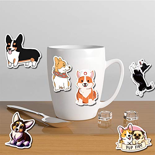 HOTART 50 Packs Corgis Stickers, Cute Dogs Stickers for Laptops,Hydro Flask,Water Bottle,Skateboard, Phone,Guitar, Suitcase-Car Sticker and Decals for Adults, Teens, Girls
