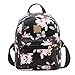 Women Girls Floral Printing PU Leather Shoulder Bag Backpack (Black)