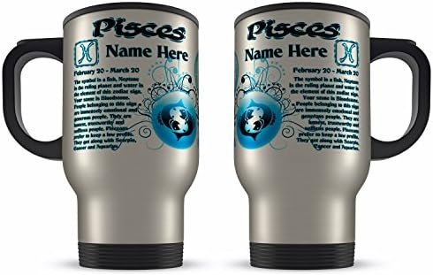 Personalised 14oz Any Name Pisces Zodiac Astrology Horoscope Star Sign Novelty Gift Aluminium Travel Mug - Blue