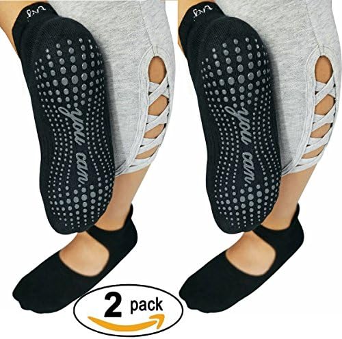 Premium Yoga Socks for Women - Barre Pilates Ballet Cotton Grip non slip skid (Black Black)