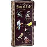 Shag Wear Book of Birds Large Women’s Wallet, Vegan Faux Leather Bifold with Card Slots, Bill Compartments and Secure Snap Closure in Burgundy 7"
