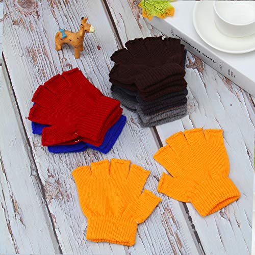 Coobey 12 Pairs Unisex Kids Half Finger Mittens Teen Winter Warm Fingerless Stretchy Knit Gloves (6-12 Years, Mixed 6 colors) - Thumbnail 5