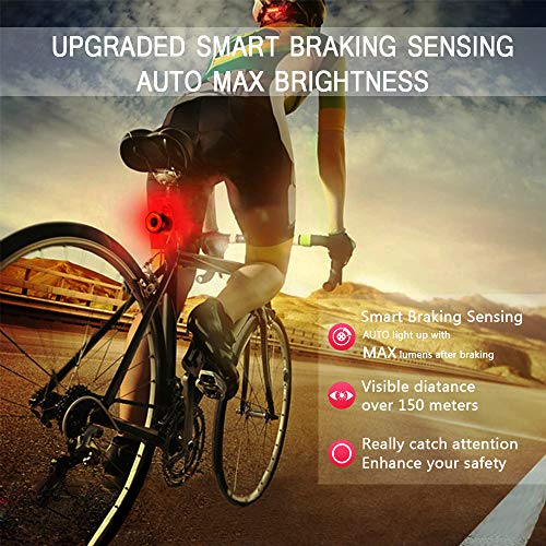 Bike Tail Light USB Rechargeable, Smart Brake Sensing Rear Lights Ultra Bright IPX6 Waterproof Bicycle Back Lights, Road Bike Accessories for Road Bike, Helmets, Cycling Safety
