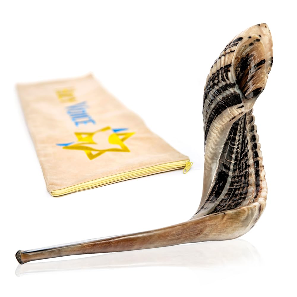 Photo 1 of Holy Voice Kosher Ram Shofar Horn from Israel – 16"-18" Musical Horn with Shofar Bag – Decorative, Functional Jewish Judaica Gifts for Women & Men, Half Polished