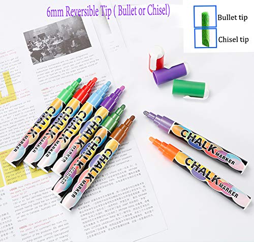 Liquid Chalk Markers, CuleedTec 12 Colors Premium Window Chalkboard Neon Pens, Painting and Drawing for Kids and Adults, Chalkboard Safe Dustless Wet Erase Paint Pens (2-6mm Reversible Tip)