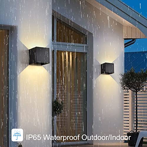 CANMEIJIA Set of 4 LED Outdoor Indoor Wall Lamps, 12 W Modern Black IP65 Outdoor Wall Lamp, 3000 K Angle Adjustment for Hallway Bedroom