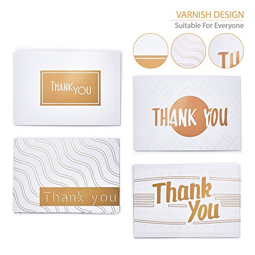 Thank You Cards Box Set - 40 Greeting Cards with Kraft Envelopes - Rose Gold/White Floral Design Note Cards - Best Thank You Notes for boy/girl Baby Shower, Men, Bridal, Wedding, Kids, Graduation