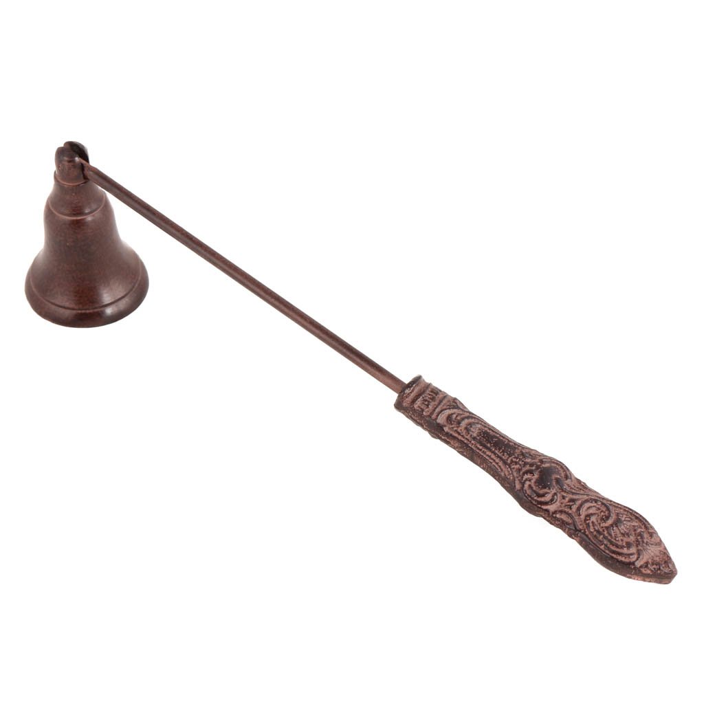 Antique Brown Cast Iron Heart Detail Ornate Candle Snuffer L27cm