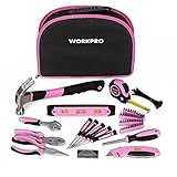 WORKPRO 103-Piece Pink Tool Kit - Ladies Hand Tool Set with Easy Carrying Round Pouch - Durable, Long Lasting Chrome Finish Tools - Perfect for DIY, Home Maintenance