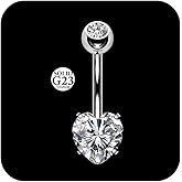 DJCIW 14G G23 Titanium Belly Button Rings for Women,Implant Grade, Internal Thread Pink Heart Gem Hypoallergenic, Available in 8mm-16mm Long Bar for Navel Piercing Healing