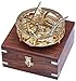 Hampton Nautical Solid Brass Round Sundial Compass with Rosewood Box, Brass