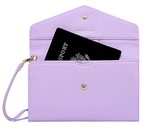 Krosslon Rfid Passport Holder Wristlet Travel Wallet Trifold Documents Organizer Slim Purse, Fit US UK CA Passport Cover Traveling Accessories for Women, Lavender Purple(212#) - Thumbnail 7
