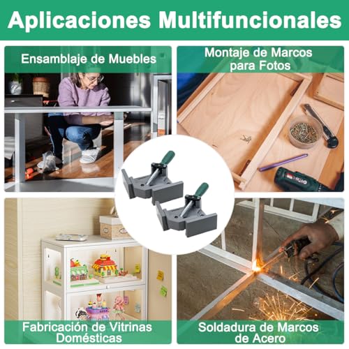 ADILIKADII Abrazadera de Ángulo Recto de 90 Grados, Juego de 2 Prensa Esquineras con Mandíbula Ajustable, Herramienta Cuadrada de Sujeción para Marcos De Fotos Carpintería Estanterías Armarios Soporte