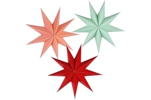 Kiddale 3 Pieces 3D 12" Large Paper Star Red Green Pink Hanging Paper Star Decorations for Weddings, Christmas Holiday, Girls Bedroom Decor,Birthday Party Celebration & Home Decoration