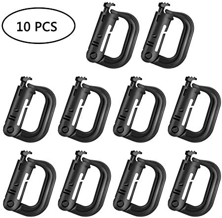 Tactical Multipurpose D-Ring Grimlock Carabiner Locking for Molle Webbing with Zippered Pouch Backpack Hanging Hook Clip for Outdoor Camping Fishing Hiking Climbing (Set of 10)