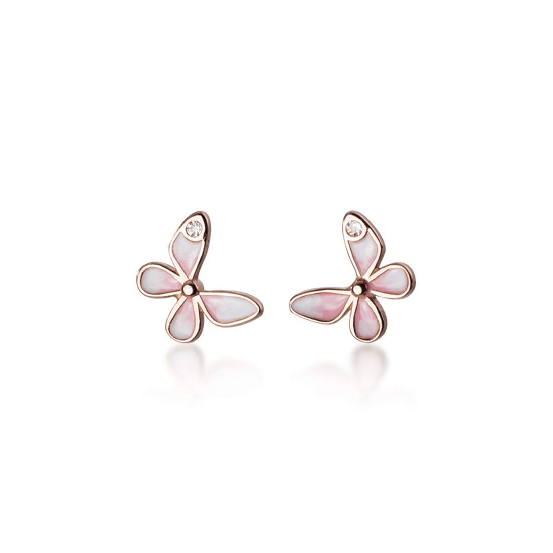 Ms.Swan 925 Sterling Silver Pink Mini Small Kids Butterfly Stud Earrings,Animal Earrings for Kid and Baby,Girl,Teen girl
