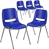 Flash Furniture 5 Pk. HERCULES Series 661 lb. Capacity Navy Ergonomic Shell Stack Chair with Chrome Frame and 16' Seat Height