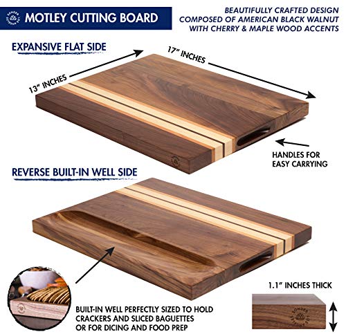Large Multipurpose American Walnut Wood Cutting Board with Cherry/Maple Accents: 17x13x1.1 Reversible Charcuterie Board with Cracker Holder (Gift Box Included) by Sonder Los Angeles - Thumbnail 2
