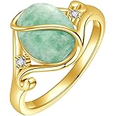 HBLICY Gemstone Ring S925 Sterling Silver Vintage Oval Jade/Opal/Moonstone/Mood/Obsidian/Moss Agate/Turquoise Ring Gemstone Jewelry Gifts for Women