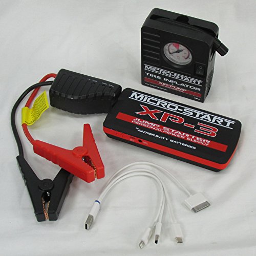 Emergency Road Side Kit Antigravity MICRO START XP-3 Battery Jump Starter, Phone Charger, Flashlight w/SOS - Back Up Power Supply W/Portable Mini Mobile Tire Inflator - FULL ANTIGRAVITY WARRANTY