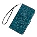 YOKIRIN LG V20 Case, Embossed Sunflower Premium PU Leather Wallet Flip Case Soft TPU Inner Bumper Card Holder Wrist Strap Shock Absorption Protective Phone Case for LG V20 (2016) - Blue Green
