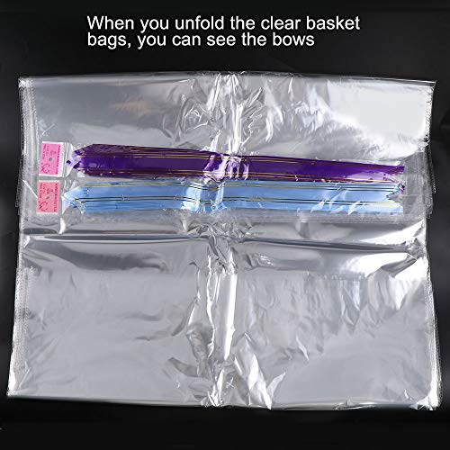 SelfTek 20 Pack Clear Basket Bags Cellophane Wrap Bags,with 20 Pack Bows Ribbon (Random Two Colors) for Gifts and Baskets,Wrapping,Arts & Crafts,Treat,32 by 22 Inches - Thumbnail 6