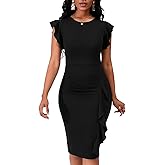 PerZeal Women's 2026 Flutter Sleeve Bodycon Midi Dress Sexy Crew Neck Knit Ruffle Wear to Work Cocktail Party Pencil Dresses