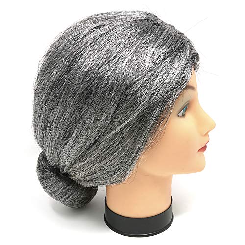 Skeleteen Old Lady Costume Wig - Silver Granny Bun Wig Costume Accessories - 1 Piece