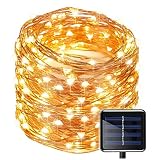 Solar Copper Wire Fairy String Light 50ft 150LED Starry Strip Lights Waterproof IP65 Outdoor Solar Christmas Lights Decoration for Bedroom Holiday Wedding Party Halloween Rope Lights(Warm White)