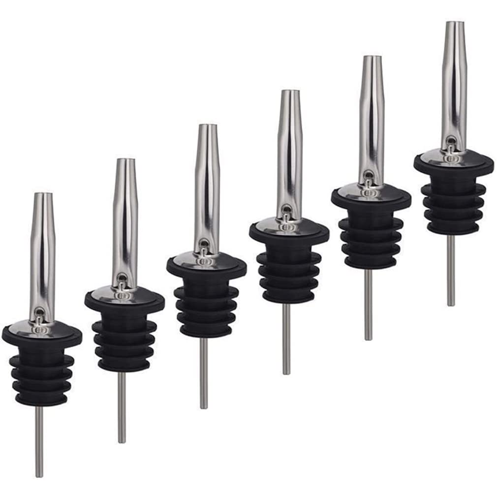 Haobase 6pcs Stainless Steel Classic Liqueur Bottle Speed Pourer with Conical Spout