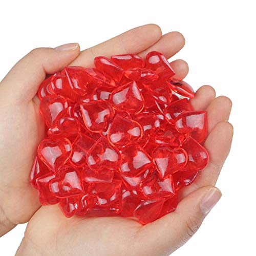 Fangoo 110 Pieces Red Acrylic Heart Flat Back Heart Gems for Valentine's Day Decorations, Vase Filler, Table Scatter Decoration, Wedding Decorations,Home Decorations(Bright Red, 8OZ)