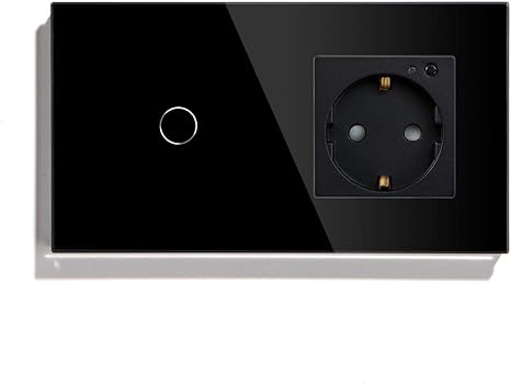 BSEED Smart Alexa WIFI Interruptor de luz con WiFi Schuko Socket 1 Gang 1 Way Panel de vidrio de pantalla tctil negro compatible con Google HomeTuyaSmart LifeSe requiere lnea neutra