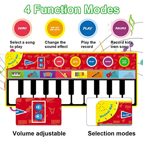Tencoz Kids Piano Musical Mat, 10 Keys Piano Keyboard Play Mat, Electronic Dance Mats with Record, Playback, Demo, Play, Educational Toys for Boys Girls, 58.26 x 23.62 inches - Thumbnail 3