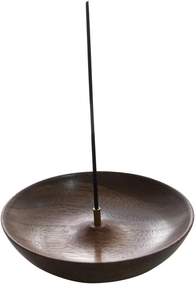 Antique Alive Natural Solid Wood Grain Handmade No Mess Incense Stick Round Bowl Home Decor Holder Burner Ash Catcher Gift for Wedding Party Zen Meditation Spa Aromatherapy (Walnut)