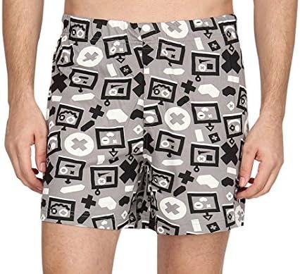 Men's 100 percent Cotton Knitted Comfort Fit Printed Boxer Shorts PJs  Night Wear Bad Boy   Grey Large