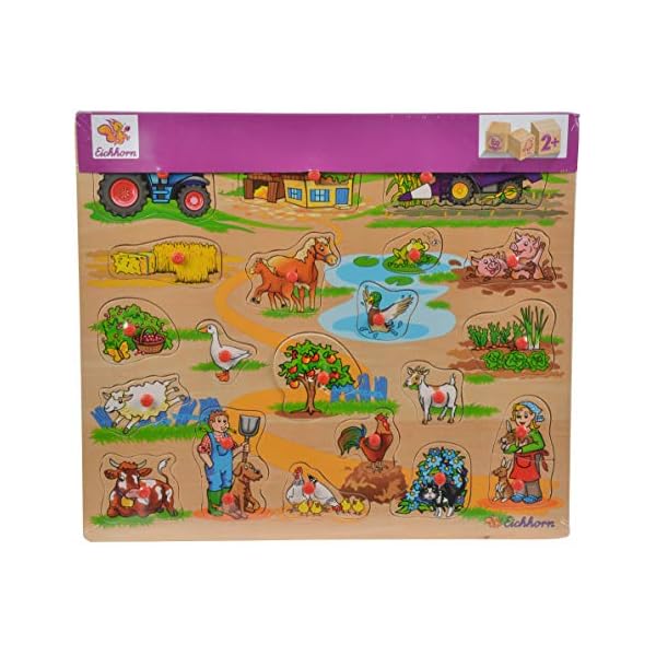 Eichhorn 100005454 - Plug-In-Puzzle 40x35cm mit 21-23 Plug-In-Teilen, Motive: Safari, Bauernhof, Verkehr, Lieferumfang 1 Stück, FSC 100% zertifiziertes Linden-Sperrholz, Sortierte Modelle – Bild 7