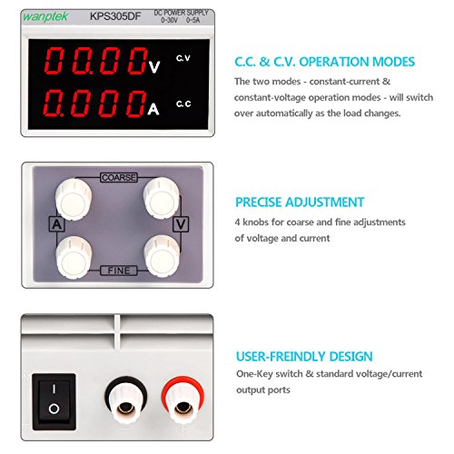 DC Power Supply Variable 30V 5A 4 Digits LED Display [Upgraded Version] Precision Adjustable DC Bench Power Supply Regulated DC Power Supply with 2 Alligator Clip Leads - Thumbnail 3